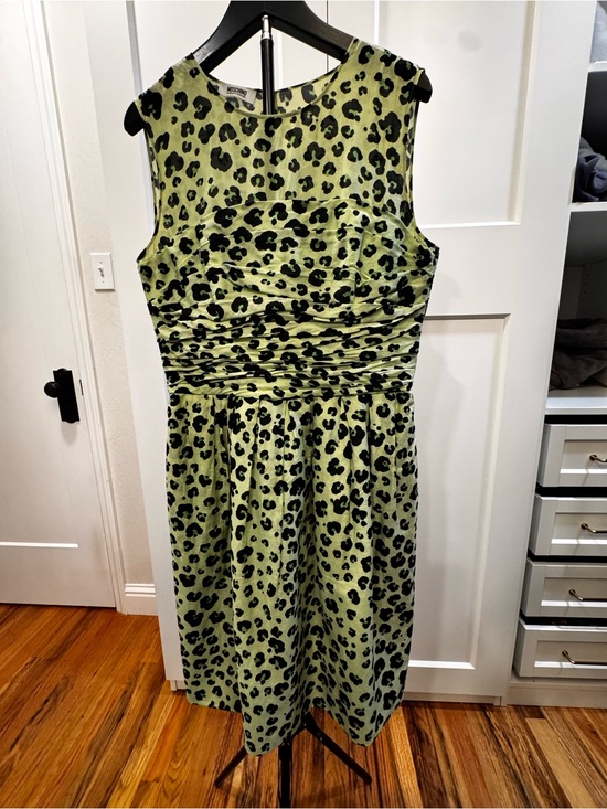 Moschino Dresses & Skirts - Moschino Y2K Vintage Green Sleeveless Leopard Print, Midi Dress, Silk, Ruched 10